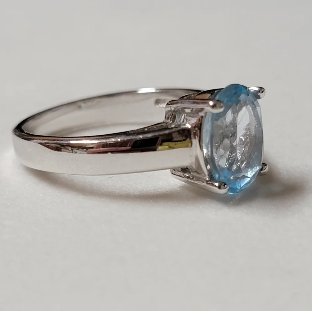 Sterling Silver Blue Topaz Solitaire Ring Signed ATI 925 China